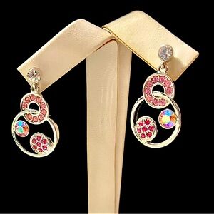 GIVENCHY Multi-Circular Pink Swarovski Crystal Drop Pierced Earrings!